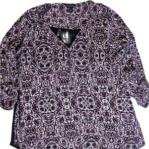 Rock & Republic Shirt Womens Medium Purple Black Mixed Media V Neck‎ 3/4 Sleeve